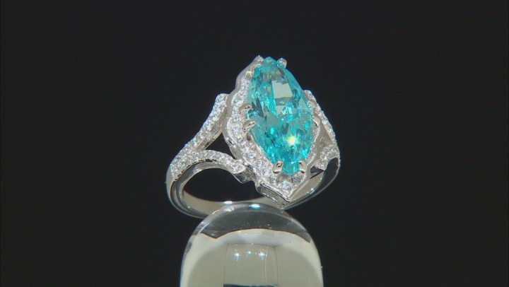 Blue And White Cubic Zirconia Rhodium Over Sterling Silver Ring 7.01ctw Video Thumbnail