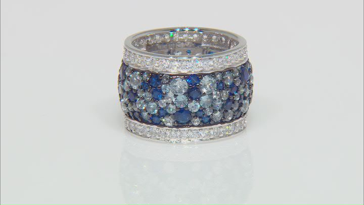 Lab Created Blue Spinel And White Cubic Zirconia Rhodium Over Sterling Silver Ring 10.45ctw Video Thumbnail