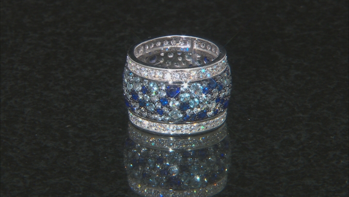 Lab Created Blue Spinel And White Cubic Zirconia Rhodium Over Sterling Silver Ring 10.45ctw Video Thumbnail