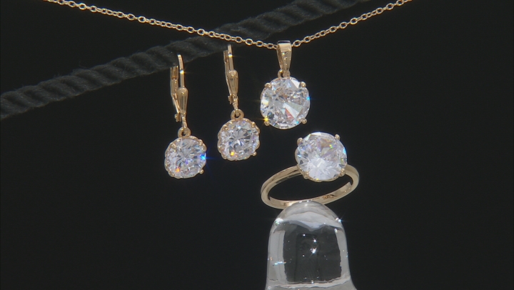 White Cubic Zirconia 18k Yellow Gold Over Sterling Silver Jewelry Set 19.80ctw Video Thumbnail