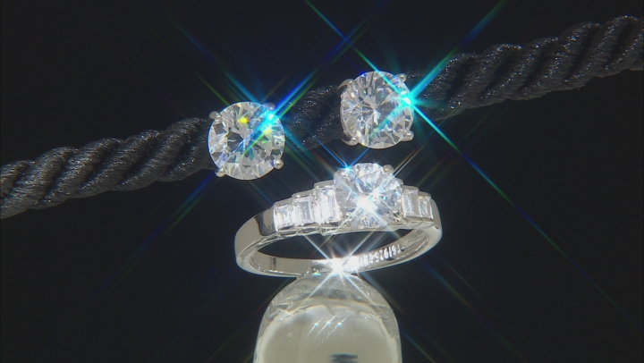 White Cubic Zirconia Rhodium Over Sterling Silver Ring And Earrings 10.00ctw Video Thumbnail