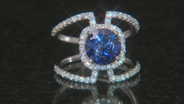 Blue And White Cubic Zirconia Rhodium Over Sterling Silver Ring 4.32ctw Video Thumbnail