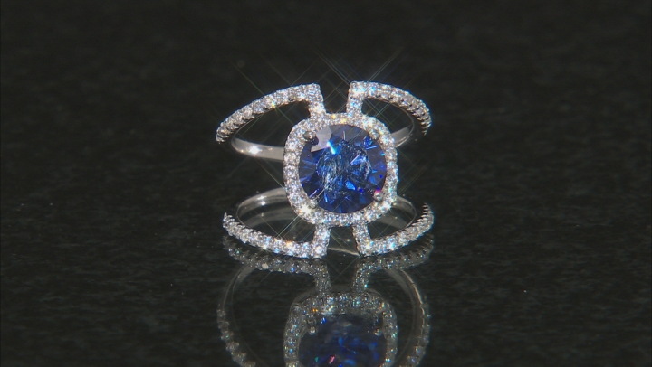 Blue And White Cubic Zirconia Rhodium Over Sterling Silver Ring 4.32ctw Video Thumbnail