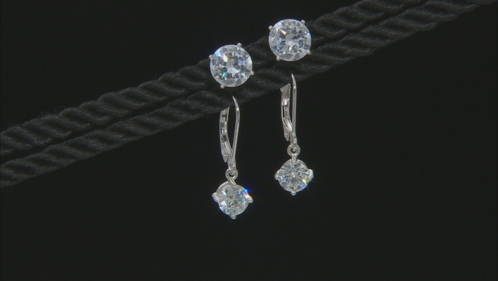white cubic zirconia rhodium over sterling silver earrings set 9.78ctw Video Thumbnail