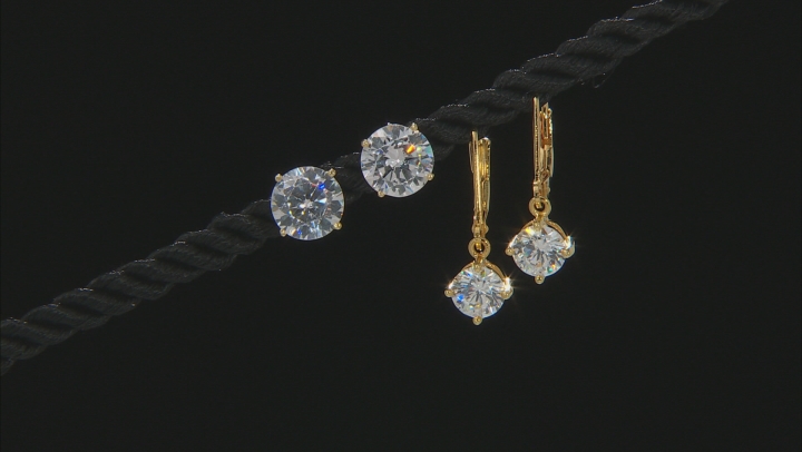 White Cubic Zirconia 18K Yellow Gold Over Sterling Silver Earrings Set 9.78ctw Video Thumbnail