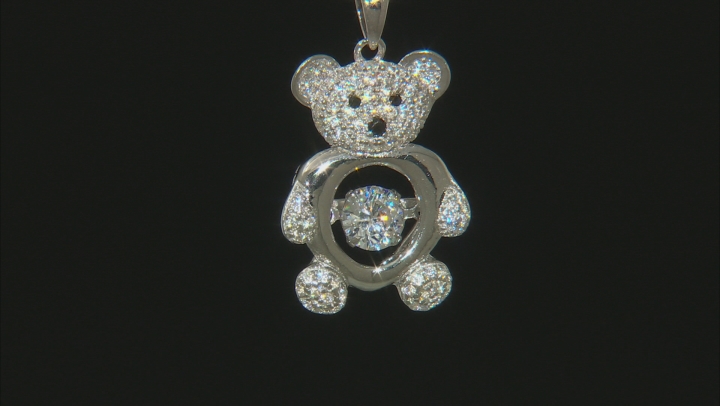 White and Black Cubic Zirconia Rhodium Over Sterling Silver Bear Pendant With Chain 1.65ctw Video Thumbnail
