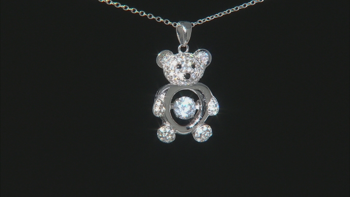 White and Black Cubic Zirconia Rhodium Over Sterling Silver Bear Pendant With Chain 1.65ctw Video Thumbnail