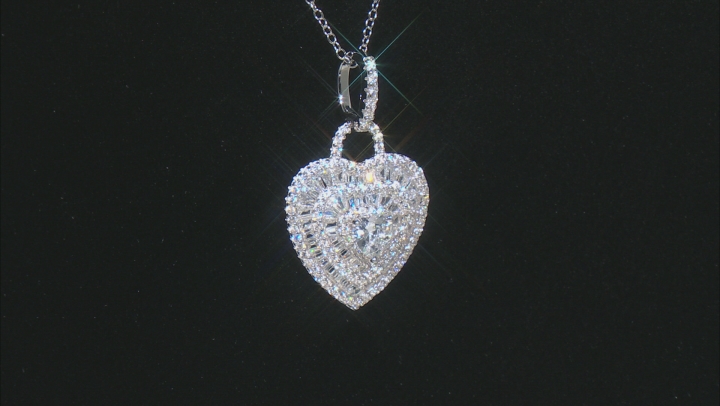 white cubic zirconia rhodium over sterling silver pendant with chain 3.46ctw Video Thumbnail