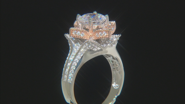 White Cubic Zirconia Rhodium and 14k Rose Gold Over Sterling Silver Ring with Guard 5.49ctw Video Thumbnail