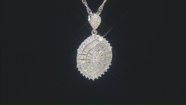 white cubic zirconia rhodium over sterling silver pendant with chain 2.89ctw Video Thumbnail