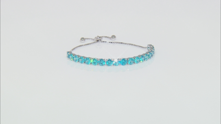 blue cubic zirconia rhodium over sterling silver adjustable bracelet 14.27ctw