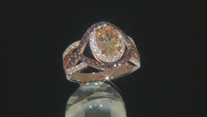 Champagne Brown and White Cubic Zirconia 18k Rose Gold Over Sterling Silver Ring 4.63ctw Video Thumbnail