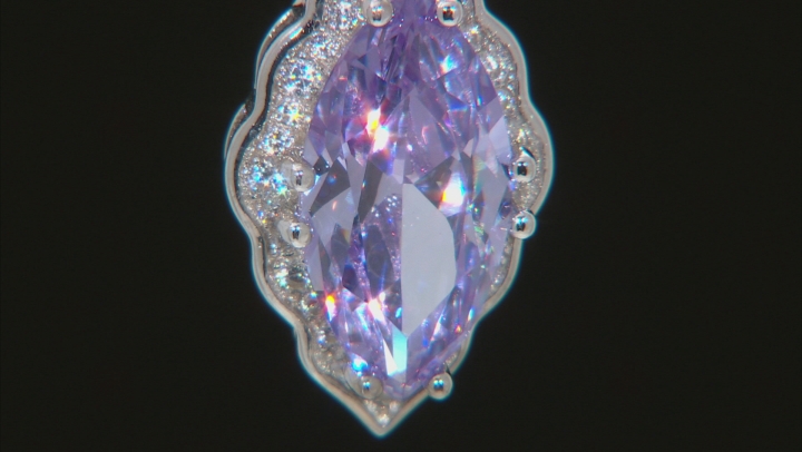Purple & White Cubic Zirconia Rhodium Over Sterling Silver Center Design Pendant With Chain Video Thumbnail
