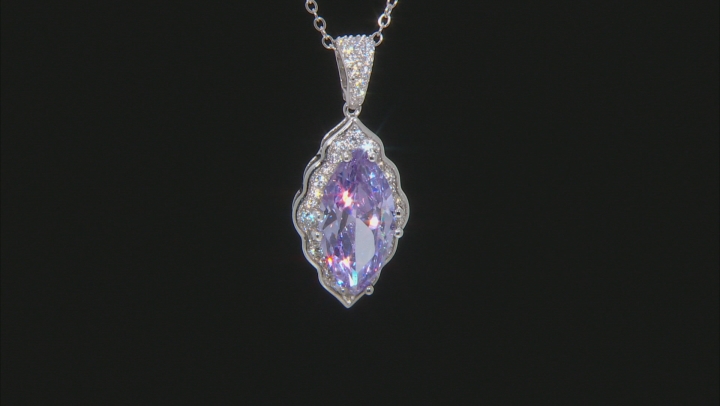 Purple & White Cubic Zirconia Rhodium Over Sterling Silver Center Design Pendant With Chain Video Thumbnail