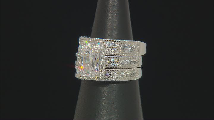 White Cubic Zirconia Rhodium Over Sterling Silver Center Design Ring With Bands 5.00ctw Video Thumbnail