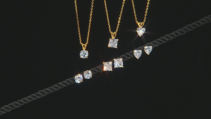 White Cubic Zirconia 18k Yellow Gold Over Sterling Silver Jewelry Set Of 6 - 13.72ctw Video Thumbnail