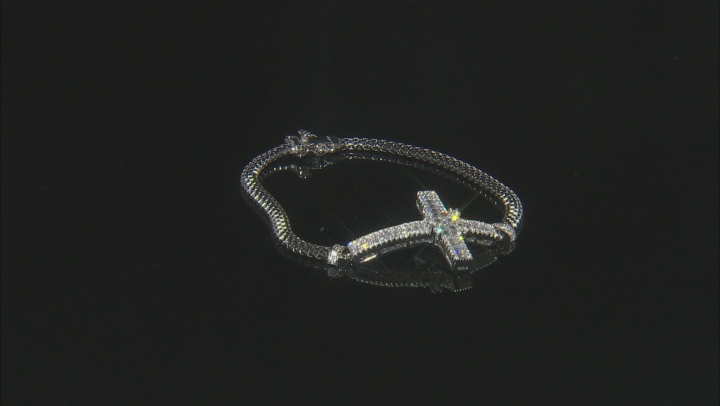 White Cubic Zirconia Rhodium Over Sterling Silver Cross Bracelet 3.87ctw Video Thumbnail