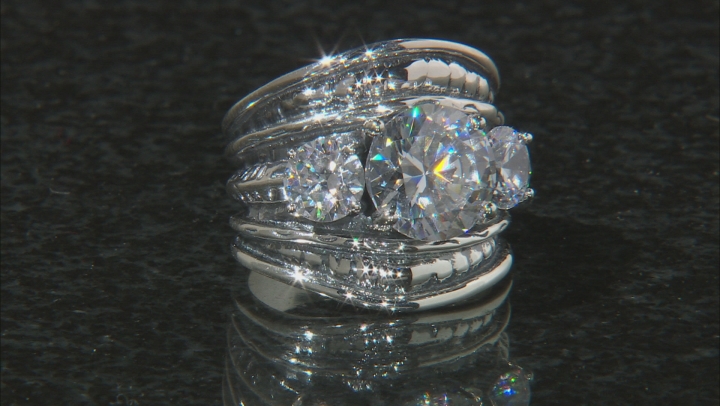 White Cubic Zirconia Rhodium Over Sterling Silver 3 Stone Ring 8.97ctw Video Thumbnail