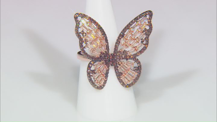 Mocha And Champagne Cubic Zirconia 18K Rose Gold Over Sterling Silver Butterfly Ring 4.42ctw Video Thumbnail