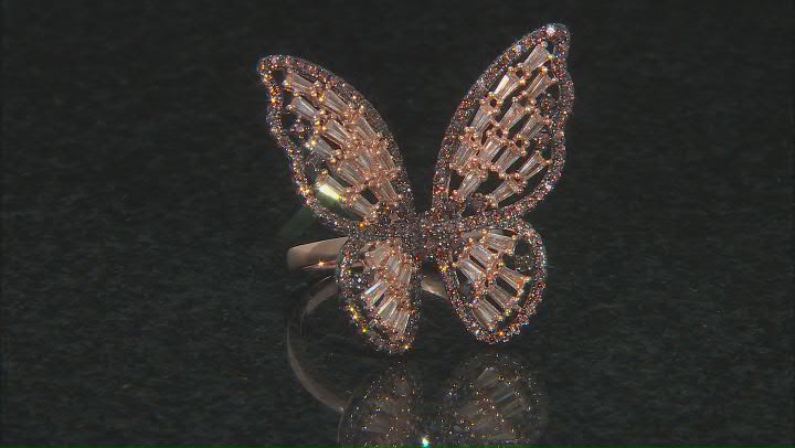 Mocha And Champagne Cubic Zirconia 18K Rose Gold Over Sterling Silver Butterfly Ring 4.42ctw Video Thumbnail