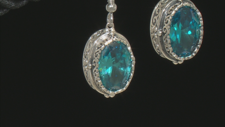 Blue Cubic Zirconia Rhodium Over Sterling Silver Center Design Earrings 9.67ctw Video Thumbnail