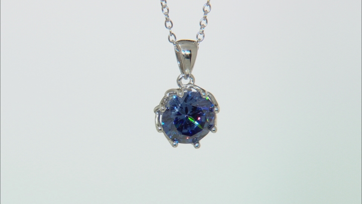 Blue Cubic Zirconia Rhodium Over Sterling Silver Center Design Earrings & Pendant With Chain Video Thumbnail