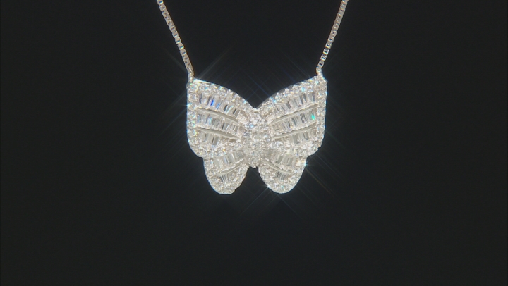 White Cubic Zirconia Rhodium Over Sterling Silver Butterfly Necklace 2.14ctw Video Thumbnail