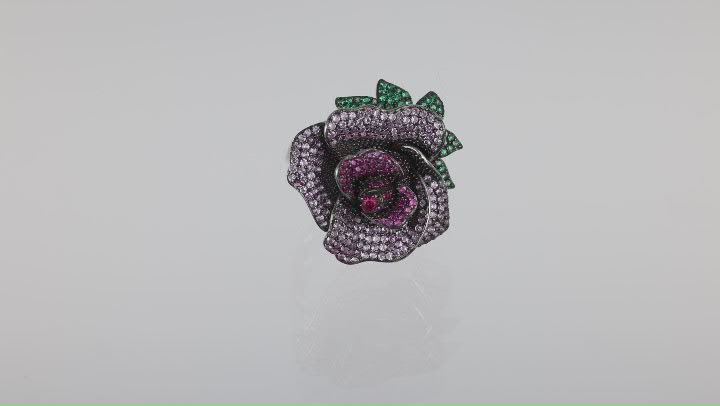 Pink Lab Sapphire, Red Lab Ruby, Lab Green Spinel Rhodium Over Silver Rose Ring 2.26ctw Video Thumbnail