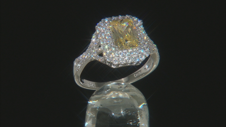 Yellow And White Cubic Zirconia Rhodium Over Sterling Silver Ring 4.24ctw Video Thumbnail