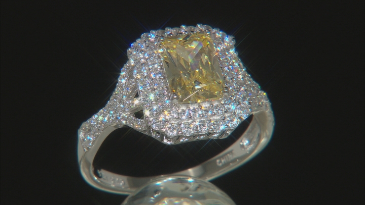 Yellow And White Cubic Zirconia Rhodium Over Sterling Silver Ring 4.24ctw Video Thumbnail