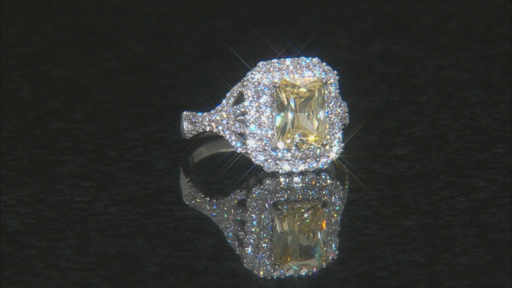 Yellow And White Cubic Zirconia Rhodium Over Sterling Silver Ring 4.24ctw Video Thumbnail