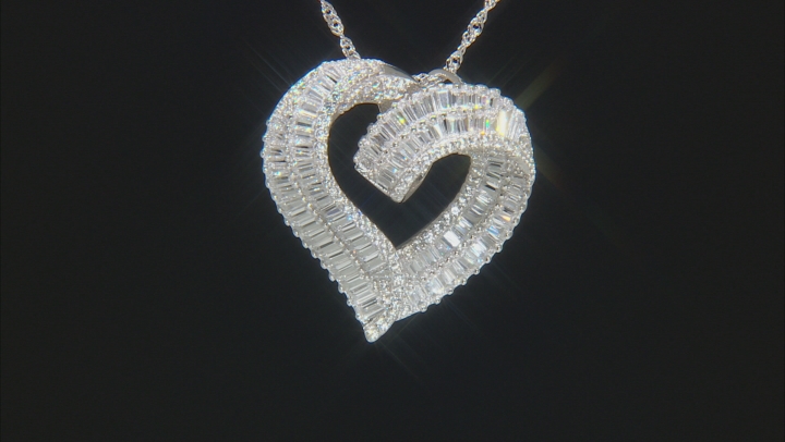 White Cubic Zirconia Rhodium Over Sterling Silver Heart Pendant With Chain 5.48ctw Video Thumbnail
