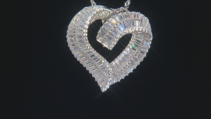 White Cubic Zirconia Rhodium Over Sterling Silver Heart Pendant With Chain 5.48ctw Video Thumbnail