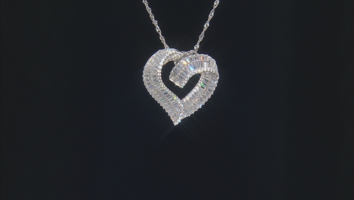 White Cubic Zirconia Rhodium Over Sterling Silver Heart Pendant With Chain 5.48ctw Video Thumbnail