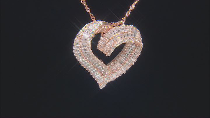White Cubic Zirconia 18K Rose Gold Over Sterling Silver Heart Pendant With Chain 5.48ctw Video Thumbnail