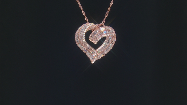 White Cubic Zirconia 18K Rose Gold Over Sterling Silver Heart Pendant With Chain 5.48ctw Video Thumbnail