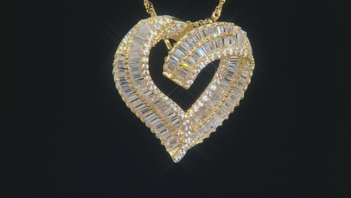 White Cubic Zirconia 18K Yellow Gold Over Sterling Silver Heart Pendant With Chain 5.48ctw Video Thumbnail