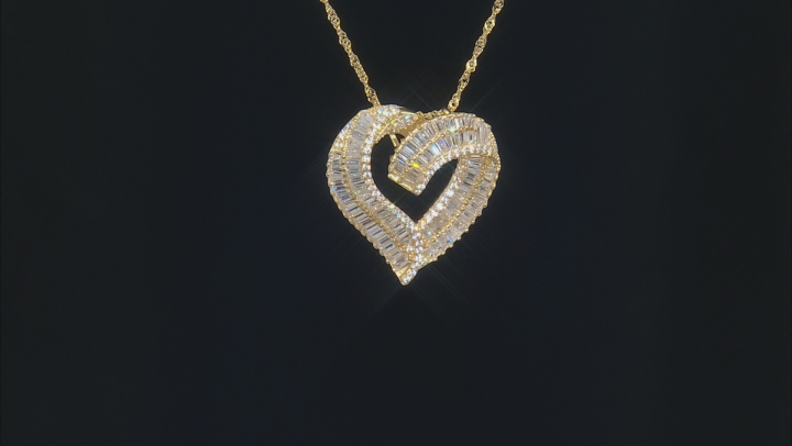 White Cubic Zirconia 18K Yellow Gold Over Sterling Silver Heart Pendant With Chain 5.48ctw Video Thumbnail
