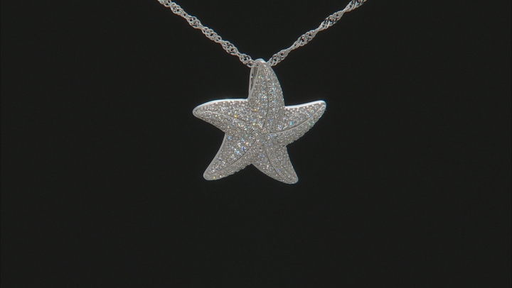 White Cubic Zirconia Rhodium Over Sterling Silver Starfish Pendant With Chain 1.80ctw Video Thumbnail
