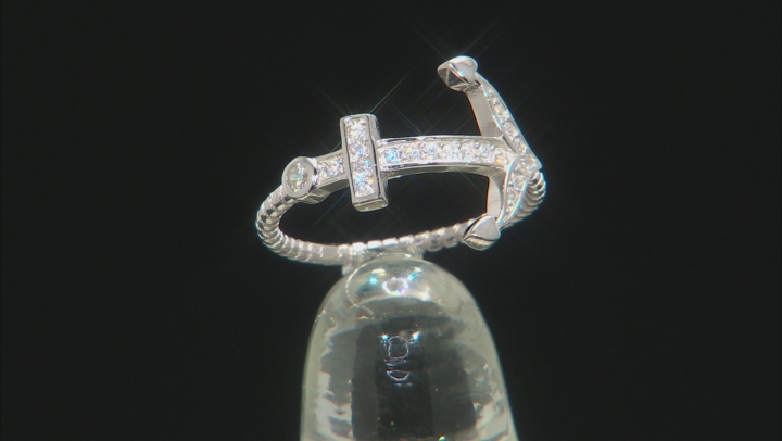 White Cubic Zirconia Rhodium Over Sterling Silver Anchor Ring 0.28ctw