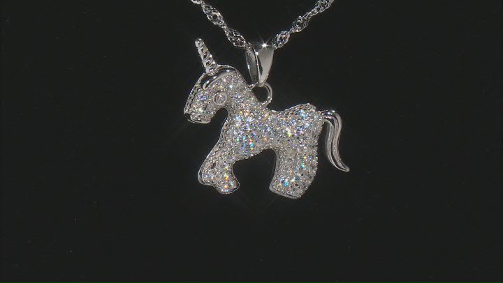 White Cubic Zirconia Rhodium Over Sterling Silver Unicorn Pendant With Chain 0.67ctw (0.40ctw DEW) Video Thumbnail