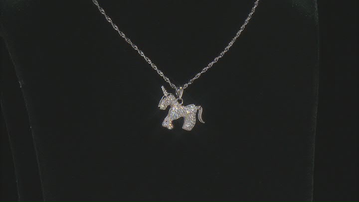 White Cubic Zirconia Rhodium Over Sterling Silver Unicorn Pendant With Chain 0.67ctw (0.40ctw DEW) Video Thumbnail