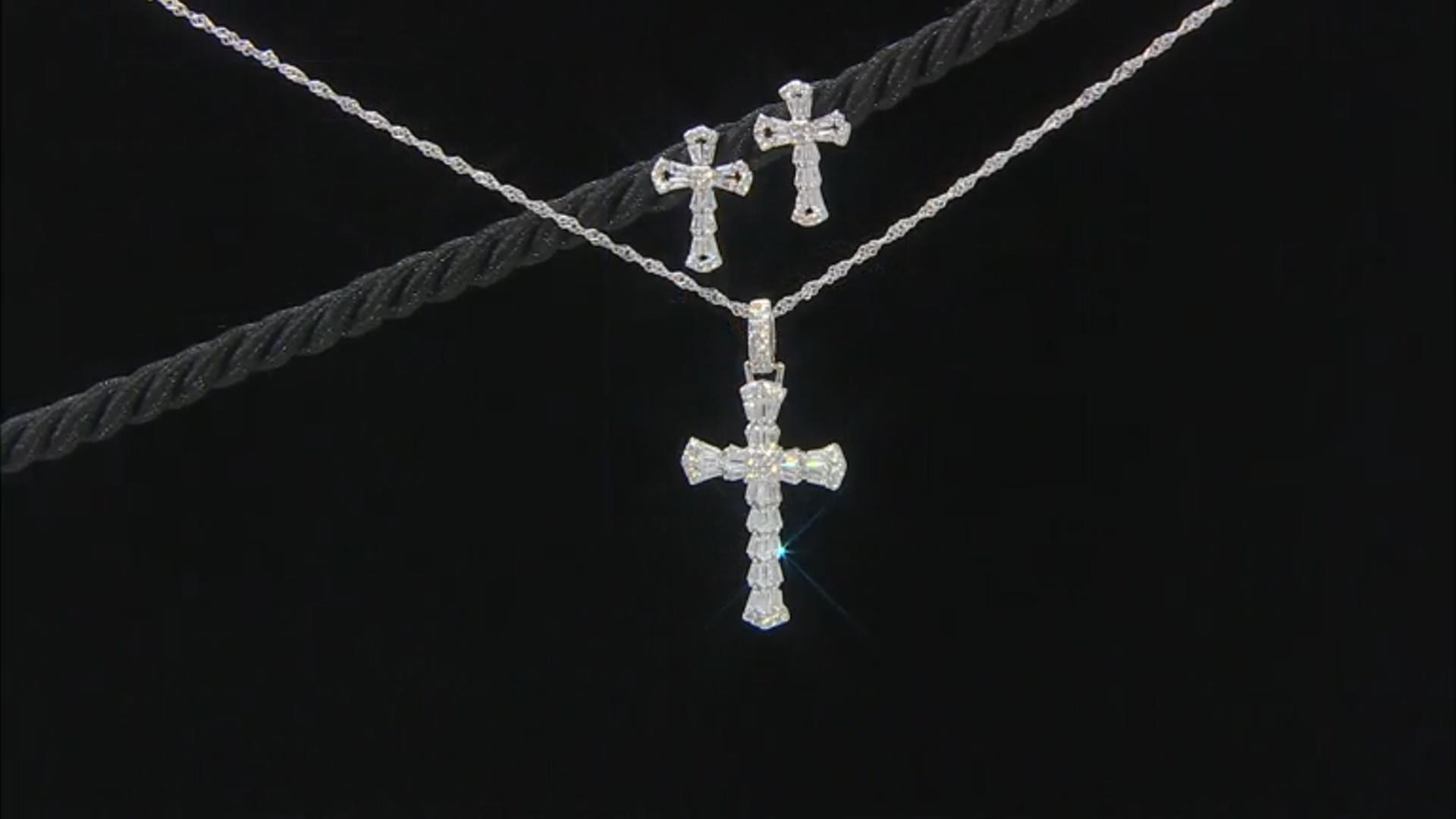White Cubic Zirconia Rhodium Over Silver Cross Pendant With Chain And Earrings (0.74ctw DEW) Video Thumbnail