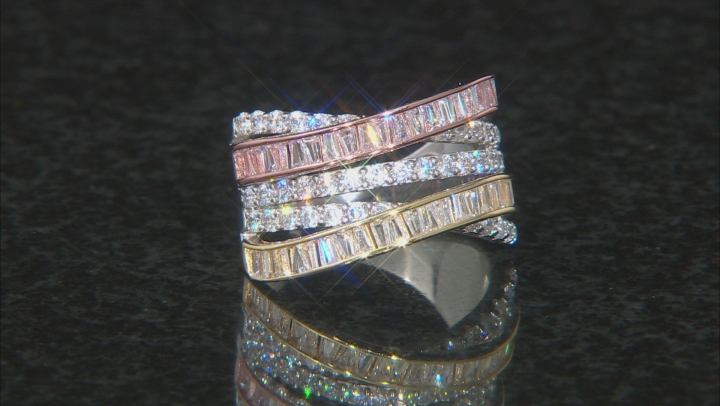 White Cubic Zirconia Rhodium And 14K Yellow And Rose Gold Over Sterling Silver Ring 3.60ctw Video Thumbnail