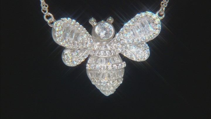 White Cubic Zirconia Rhodium Over Sterling Silver Bee Necklace 2.79ctw