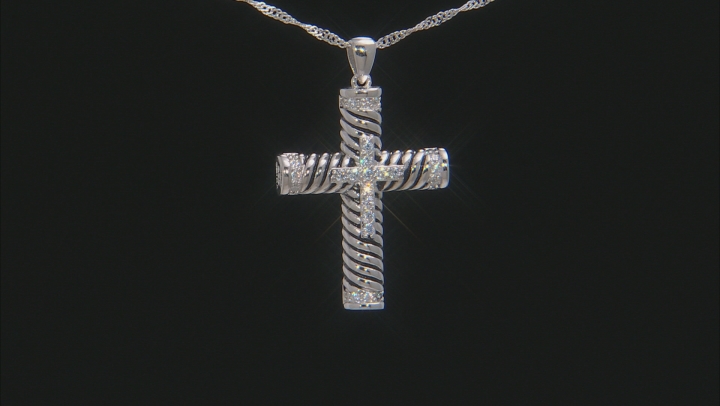 White Cubic Zirconia Rhodium Over Sterling Silver Cross Pendant With Chain 0.85ctw