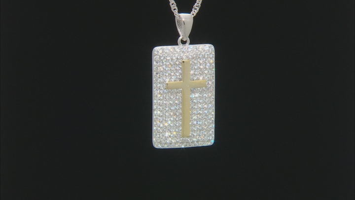 White Cubic Zirconia Rhodium Over Sterling Silver Cross Pendant With Chain 1.96ctw Video Thumbnail