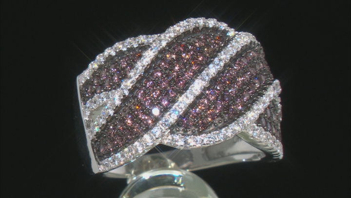 Brown And White Cubic Zirconia Rhodium Over Sterling Silver Ring 2.06ctw Video Thumbnail