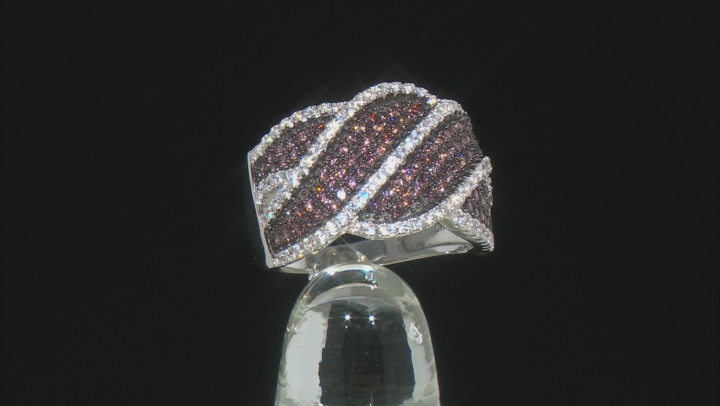 Brown And White Cubic Zirconia Rhodium Over Sterling Silver Ring 2.06ctw Video Thumbnail