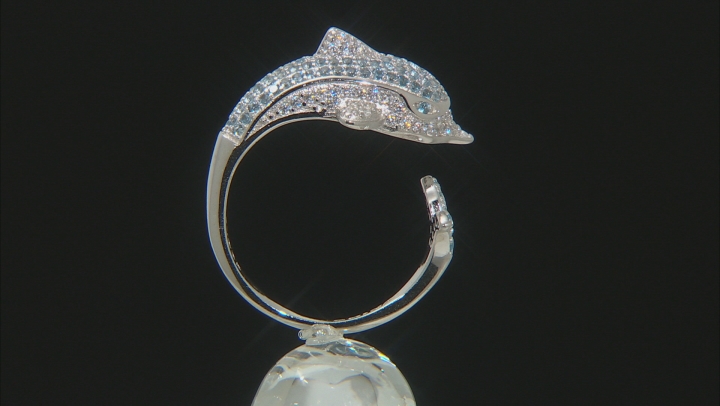 Blue And White Cubic Zirconia Rhodium Over Sterling Silver Dolphin Ring 1.70ctw Video Thumbnail